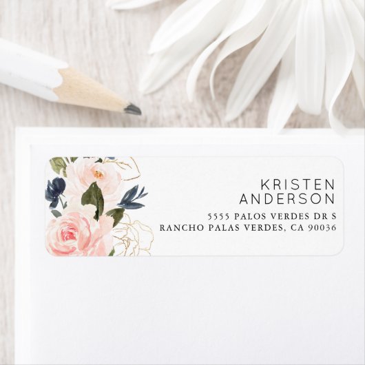 Roze marineblauw Waterverf goudolie Etiket (Insitu)