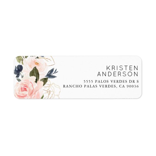 Roze marineblauw Waterverf goudolie Etiket (Voorkant)