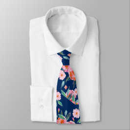 Roze marineblauw Waterverf Roos Pattern Weddenscha Stropdas