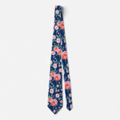 Roze marineblauw Waterverf Roos Pattern Weddenscha Stropdas (Voorkant)