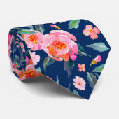 Roze marineblauw Waterverf Roos Pattern Weddenscha Stropdas (Opgerold)