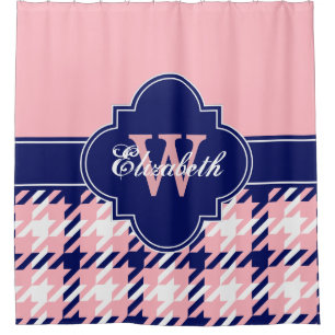 Roze Marineblauw Wht 1I CB Lint Naam Douchegordijn