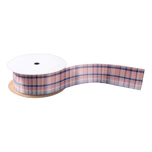 Roze Marineblauw Witte Preppy Madras Plaid Satijnen Lint