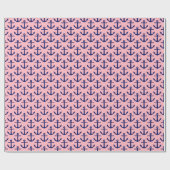 Roze, marineblauwe ankerpatroon cadeaupapier (Vlak)