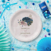 roze marineblauwe bloemen botanische bruiloft papieren bordje (Feest)