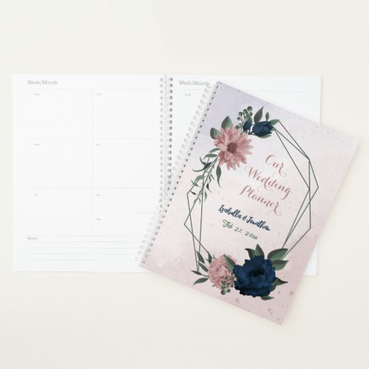 roze & marineblauwe bloemen botanische bruiloft planner (Display)