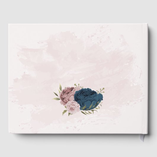 Roze marineblauwe bloemen bruiloft gastenboek (Achterkant)