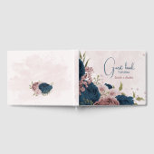 Roze marineblauwe bloemen bruiloft gastenboek (Volledig)