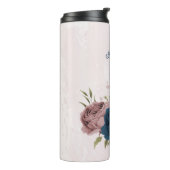Roze marineblauwe bloemen bruiloft thermosbeker (Gedraaid links)