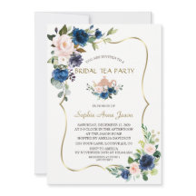 Roze marineblauwe bloemen gouden bruiloft thee par