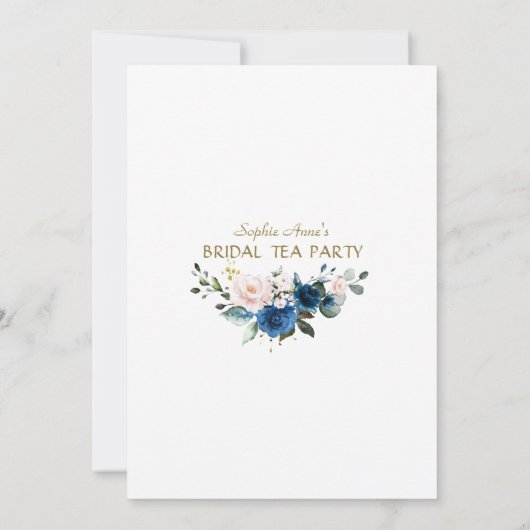 Roze marineblauwe bloemen gouden bruiloft thee par kaart (Achterkant)