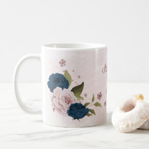 roze marineblauwe bloemen koffiemok