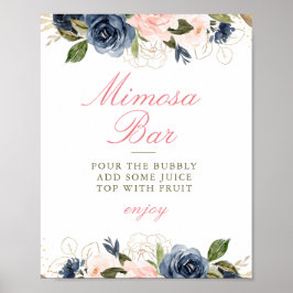 roze & marineblauwe bloemige bruidsdouche mimosa b poster