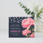 Roze & marineblauwe budget bruiloftuitnodigingen u (Staand voorkant)