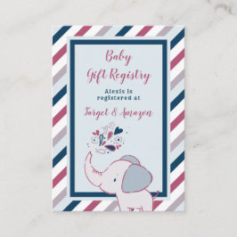 Roze & Marineblauwe Olifant Baby Shower Cadeau Reg Informatiekaartje