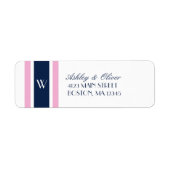 Roze & marineblauwe strepen | Monogram Etiket (Voorkant)