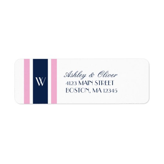 Roze & marineblauwe strepen | Monogram Etiket (Voorkant)