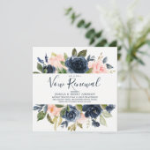 Roze & marineblauwe waterverf bloemen geloften ver kaart (Staand voorkant)