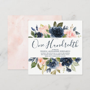 Roze marinebloemen 100e verjaardag Waterverf Kaart