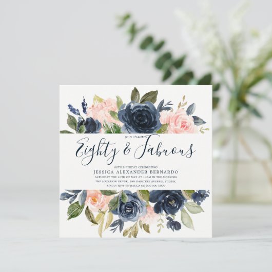 Roze marinebloemen 80ste verjaardag Waterverf Kaart (Staand voorkant)