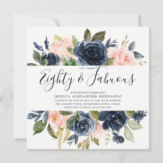 Roze marinebloemen 80ste verjaardag Waterverf Kaart (Voorkant)