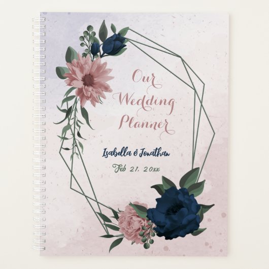 roze & marinebloemen botanische bruiloft planner (Voorkant)