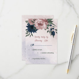 roze & marinebloemen botanische bruiloft  RSVP kaartje