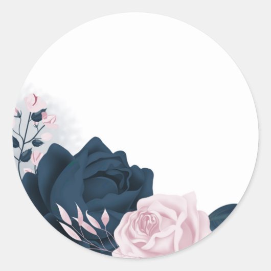 Roze & marinebloemen ronde sticker (Voorkant)