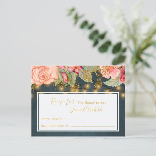 Roze marinegoud romantische bruid om receptenkaart briefkaart (Staand voorkant)