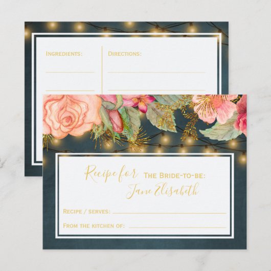 Roze marinegoud romantische bruid om receptenkaart briefkaart (Voorkant / Achterkant)