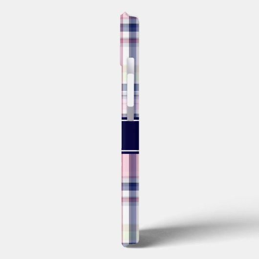 Roze marinegroene witte preppy Madras N Monogram Case-Mate iPhone Case (Achterkant / Links)