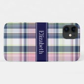 Roze marinegroene witte preppy Madras N Monogram Case-Mate iPhone Case (Achterkant (horizontaal))
