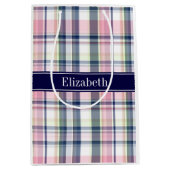 Roze marinegroene witte preppy Madras N Monogram Medium Cadeauzakje (Voorkant)