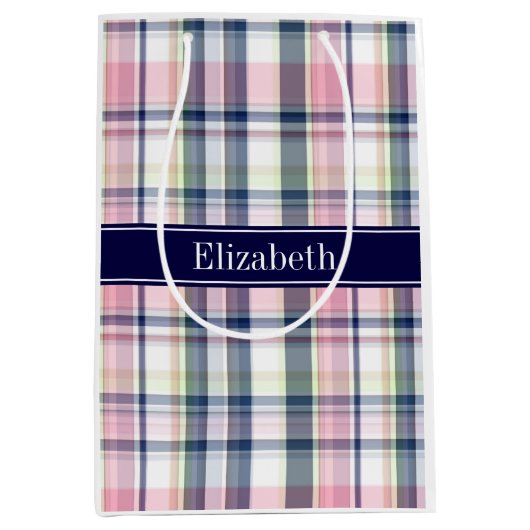 Roze marinegroene witte preppy Madras N Monogram Medium Cadeauzakje (Voorkant)