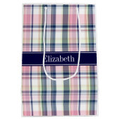 Roze marinegroene witte preppy Madras N Monogram Medium Cadeauzakje (Achterkant)