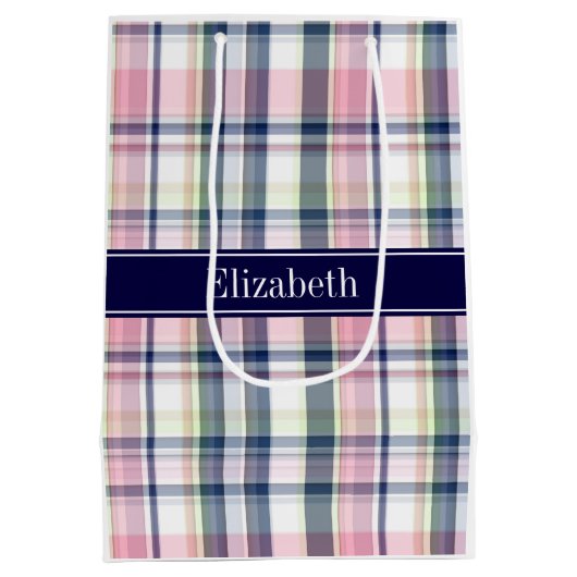 Roze marinegroene witte preppy Madras N Monogram Medium Cadeauzakje (Achterkant)