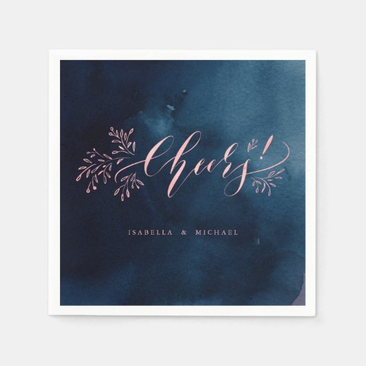 Roze marinekalligrafie-juwelen, trouwe florale bru servet (Voorkant)