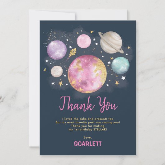 Roze marinemacht goudverouderde ruimtemelkmesteraa bedankkaart (Voorkant)