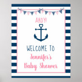 Roze marinemeisje Nautical Anchor Baby shower Welk Poster (Voorkant)
