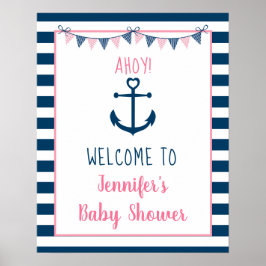 Roze marinemeisje Nautical Anchor Baby shower Welk Poster