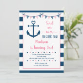 Roze marinemeisje Nautical Anchor Eerste verjaarda Kaart (Staand voorkant)