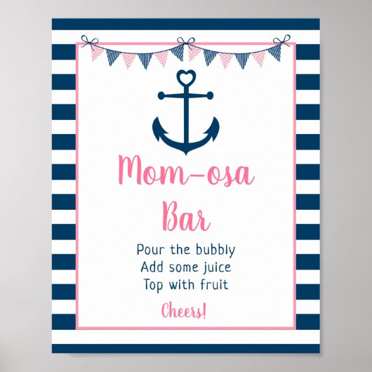 Roze marinemeisje Nautical Anchor Mimosa Bar Poster (Voorkant)