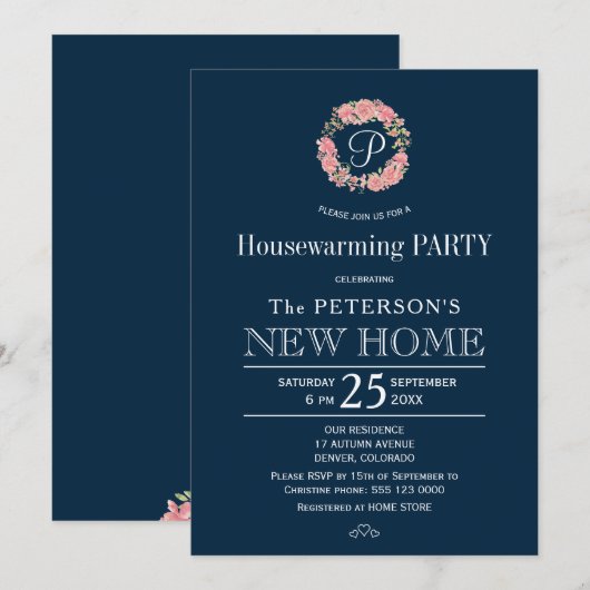 Roze marineroze met monogrammen van het huishouden kaart (Voorkant / Achterkant)