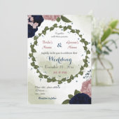 roze marinesbloemen grienery - bruiloft kaart (Staand voorkant)