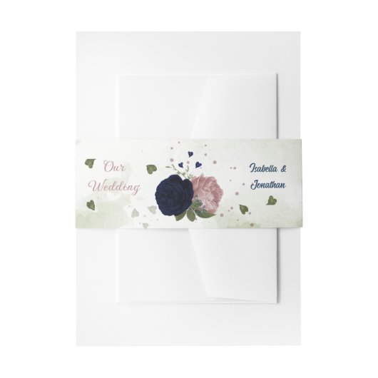 roze marinesbloemen grilly bruiloft uitnodigingen wikkel (Voorkant Voorbeeld)