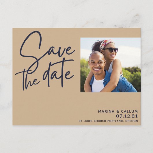 roze marineschrift moderne chic foto briefkaart (Voorkant)