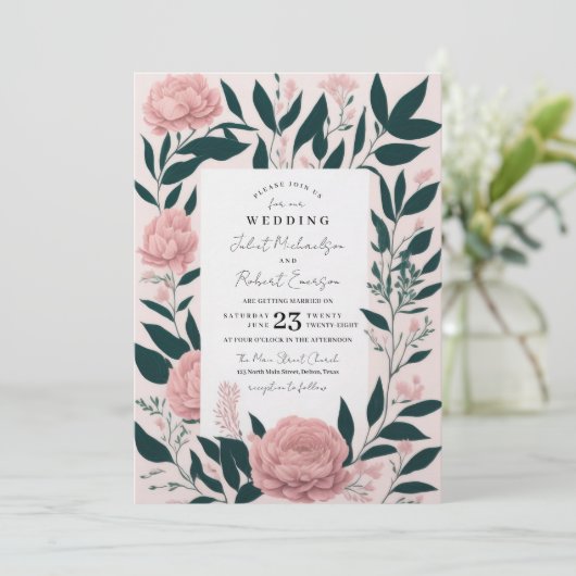  roze marineslag Rozen ponies Wedding Kaart (Staand voorkant)