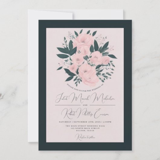  roze marineslag Rozen ponies Wedding Kaart (Voorkant)