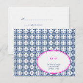 Roze marinesovaal kant preppy bruiloft RSVP Kaartje (Voorkant / Achterkant)