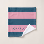 Roze marinestreep | Modern Trendy Preppy Name Bad Handdoek (Wasdoekje)